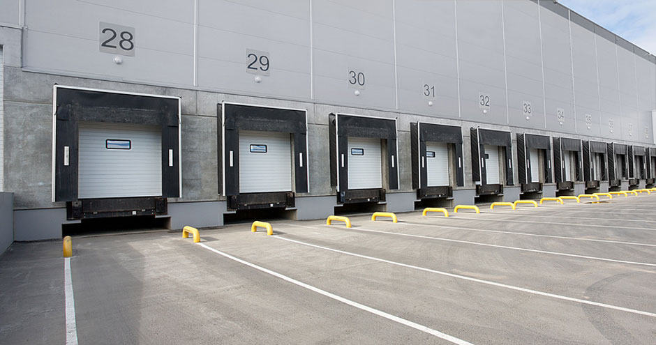 Commercial roll-up doors at loading docks